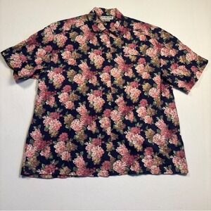 Plain Jane Women's Floral Cotton Button Up Blouse Navy 11/12 Short Sleeve